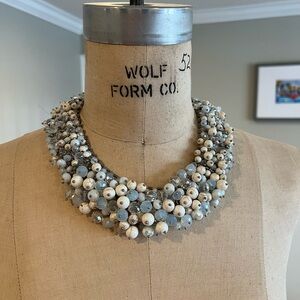 Eye Candy Beaded Necklace - White and Iridescent Blue